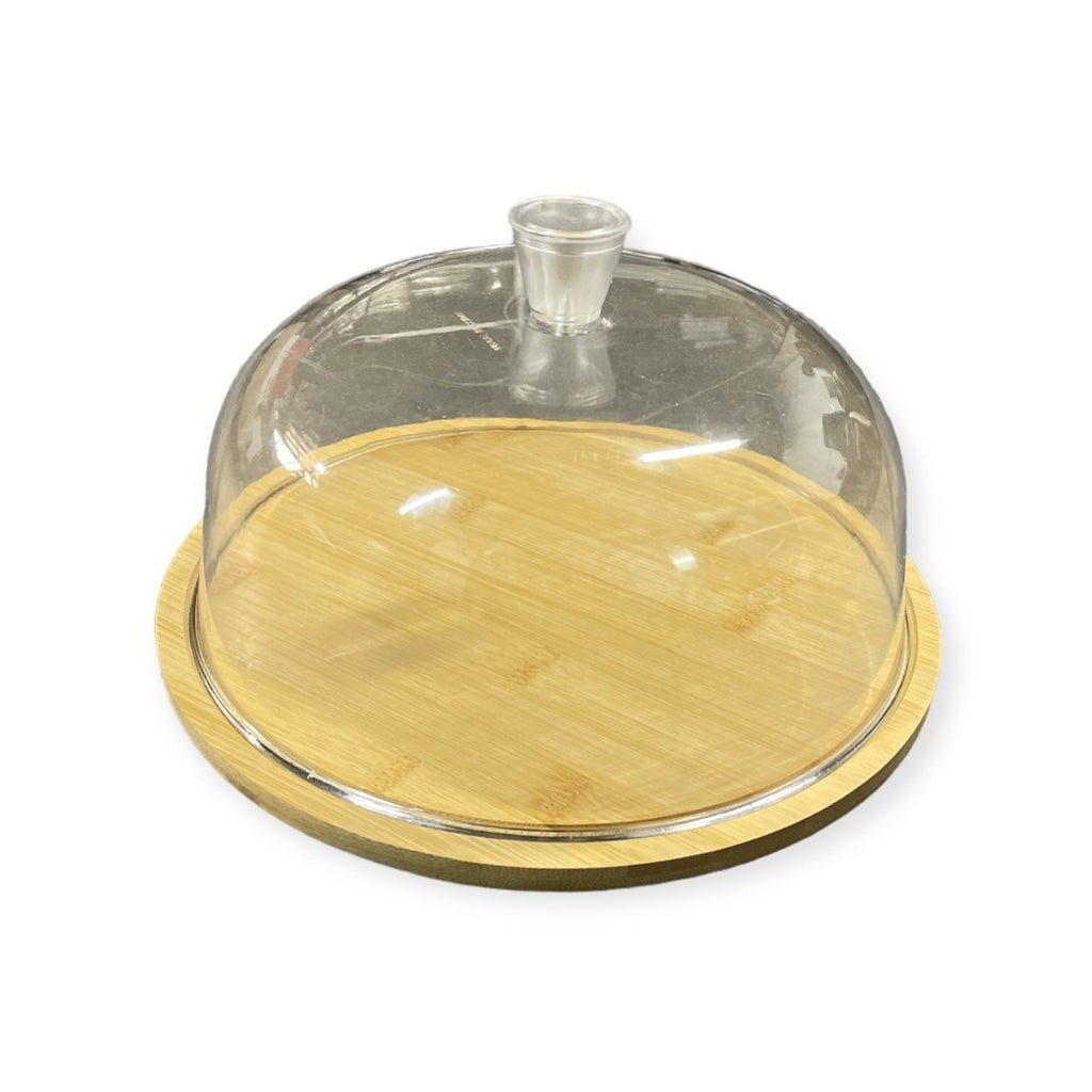 Wooden Cake Stand With Plastic Dome Lid (28cm)