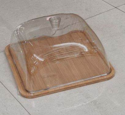 Wooden Cake Stand With Dome Lid (30cm)(Square)