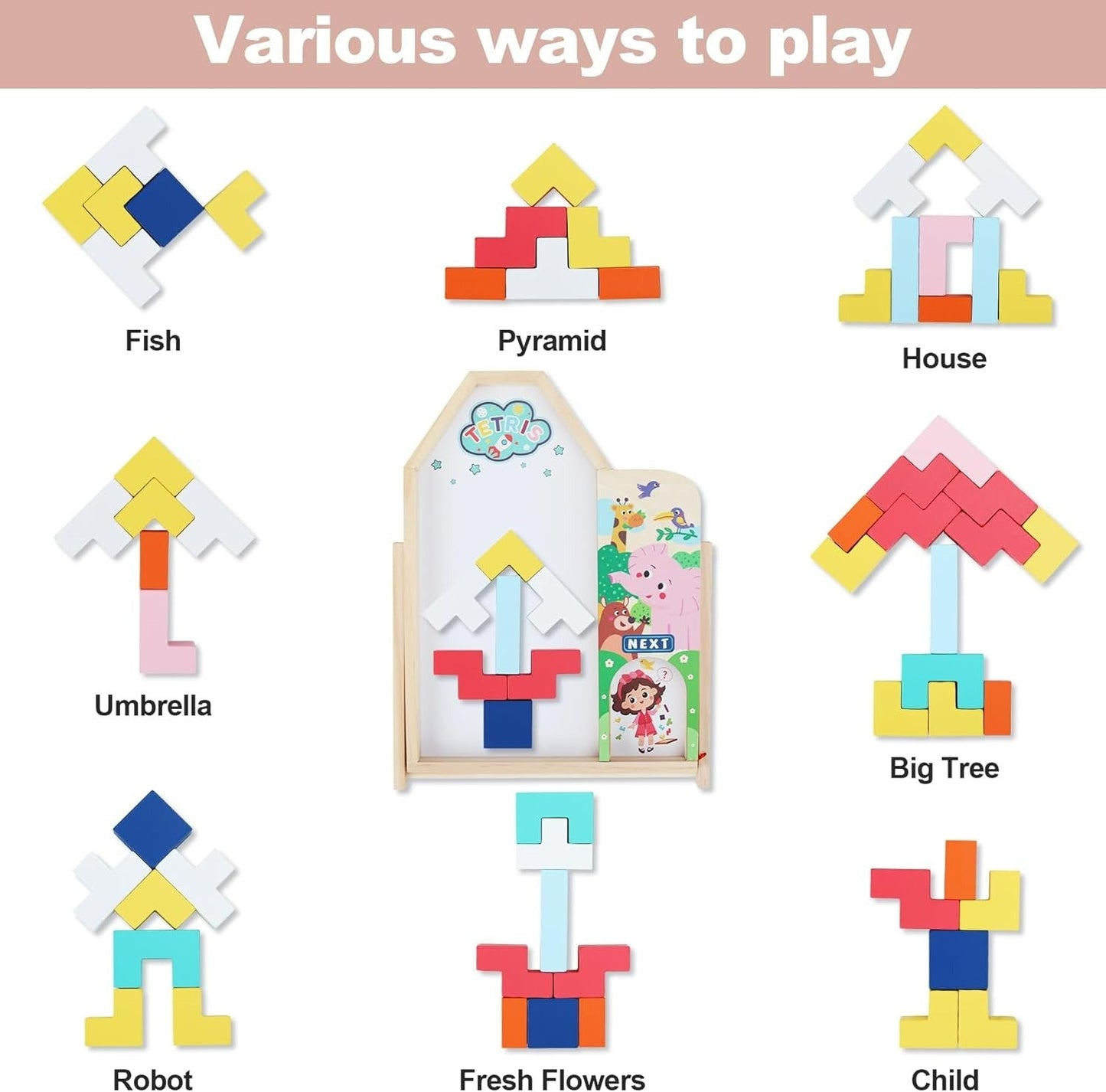 Multifunctional 3D Tetris Wooden Board