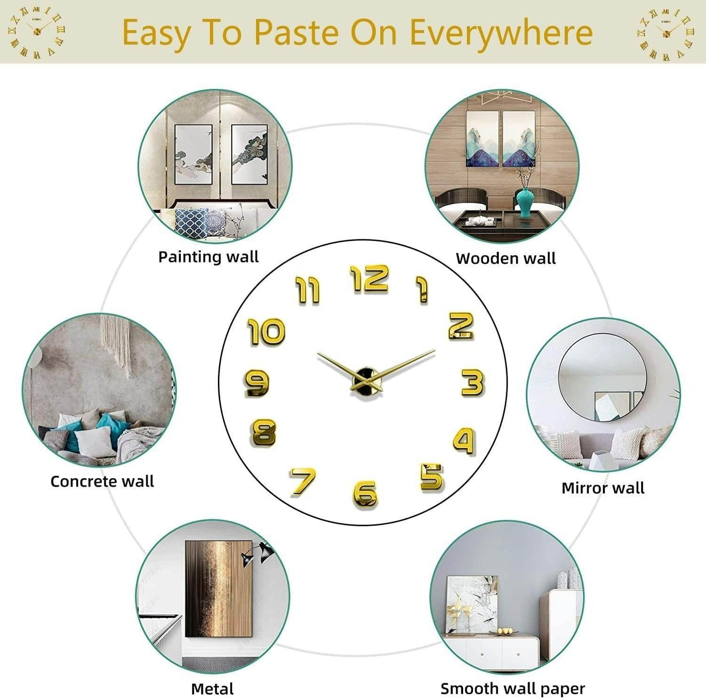 DIY Modern 3D Wall Clock (Gold)(80-90cm)