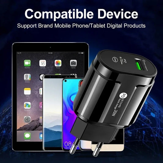 Dual Port Fast Charger (USB & Type-C)(Yellow)