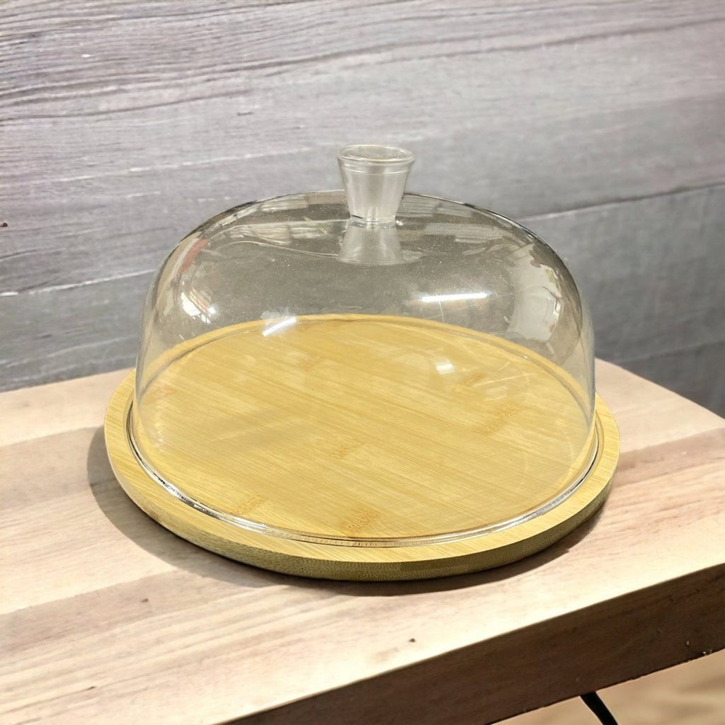 Wooden Cake Stand With Plastic Dome Lid (28cm)
