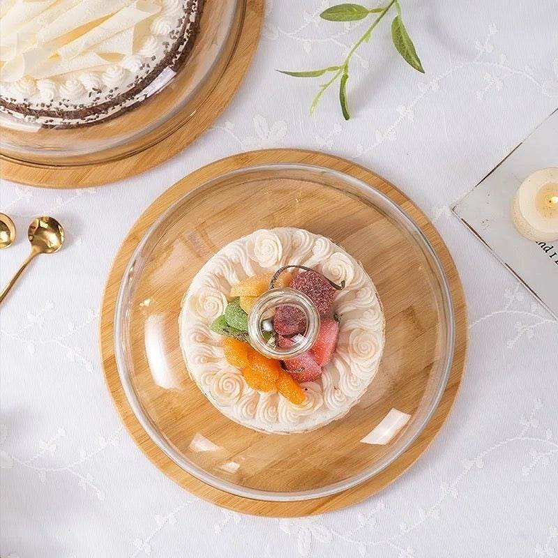 Wooden Cake Stand With Plastic Dome Lid (28cm)