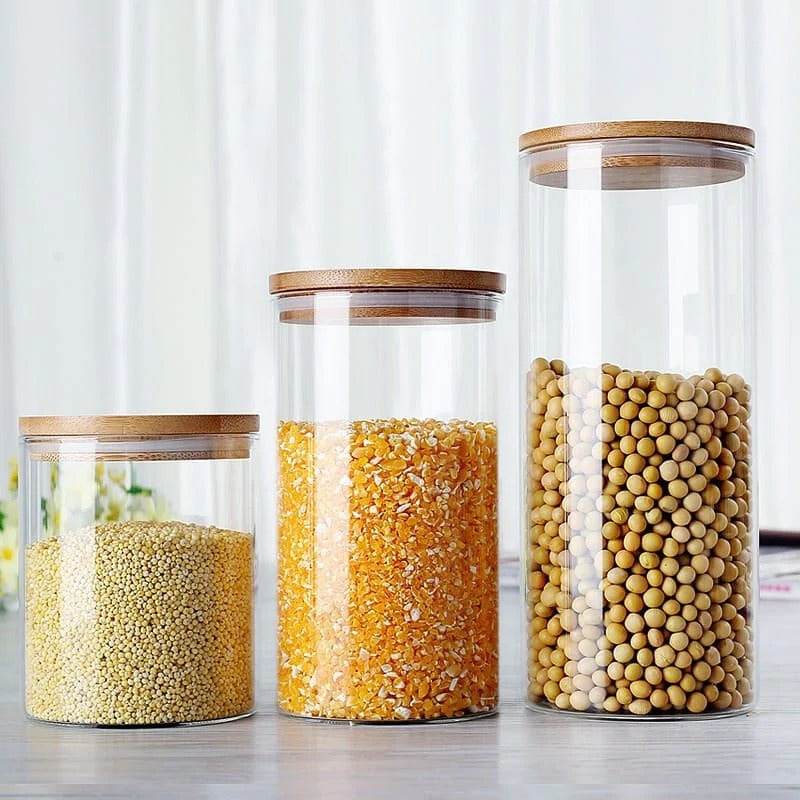 Round Glass Cylinder With Bamboo Lid (12x8cm)(Each) - DMC Wholesale