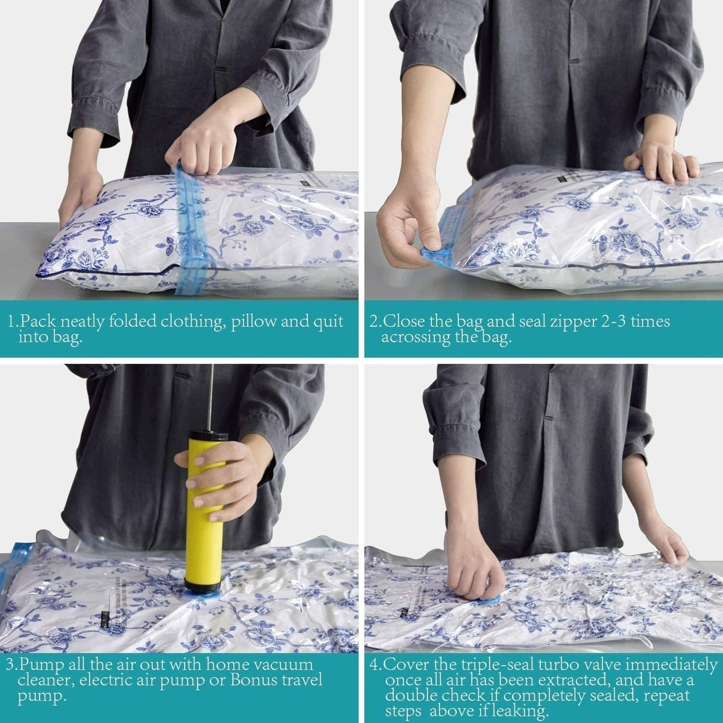 Double Seal Zipper Bag Set With Pump (10 pcs)