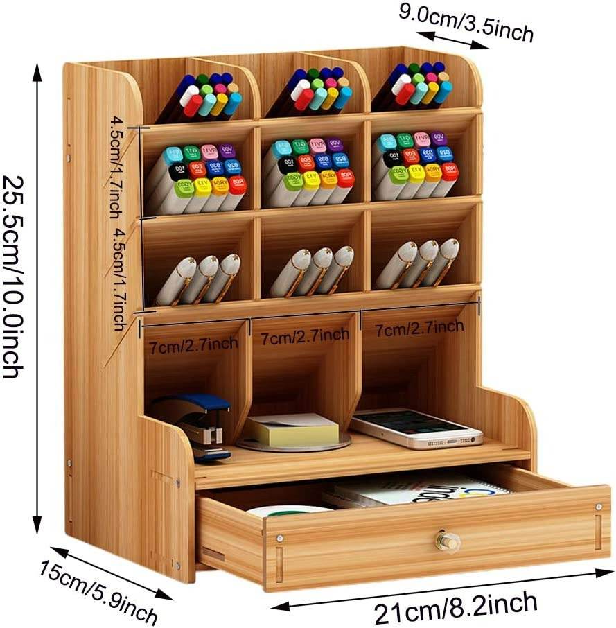 Wooden Stationery Desktop Organiser (12 Compartment) - DMC Wholesale
