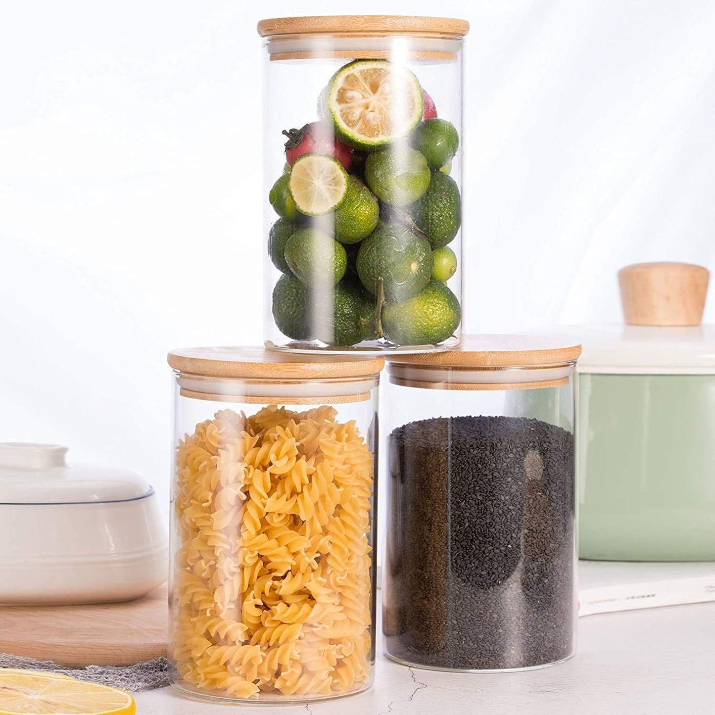 Round Glass Cylinder With Bamboo Lid (12x8cm)(Each)