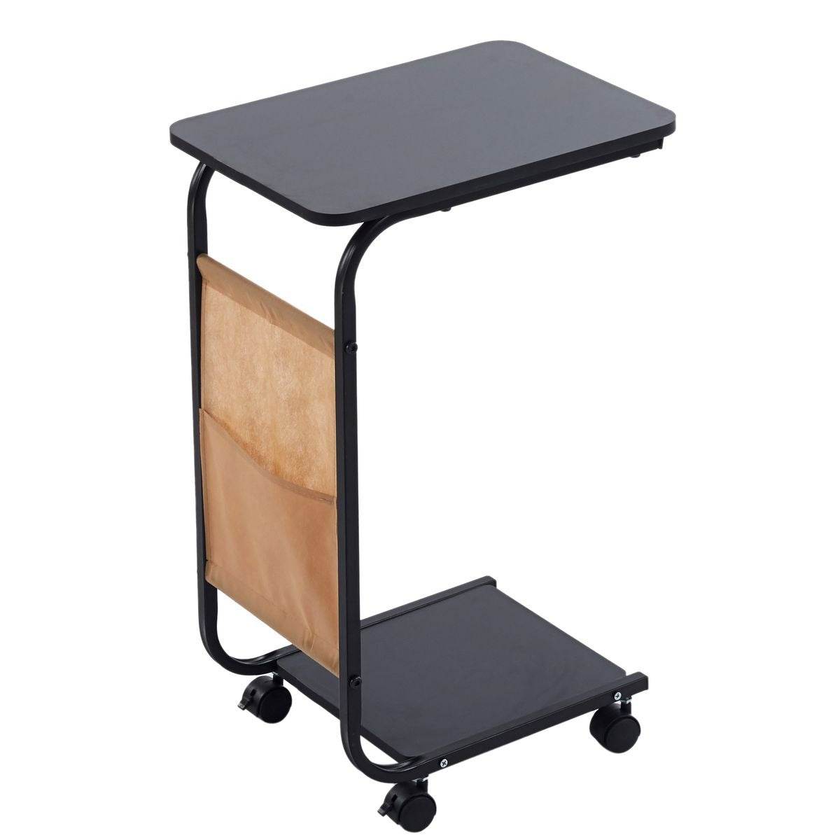 Side Table with Storage Bag and Wheels (C-Shape)