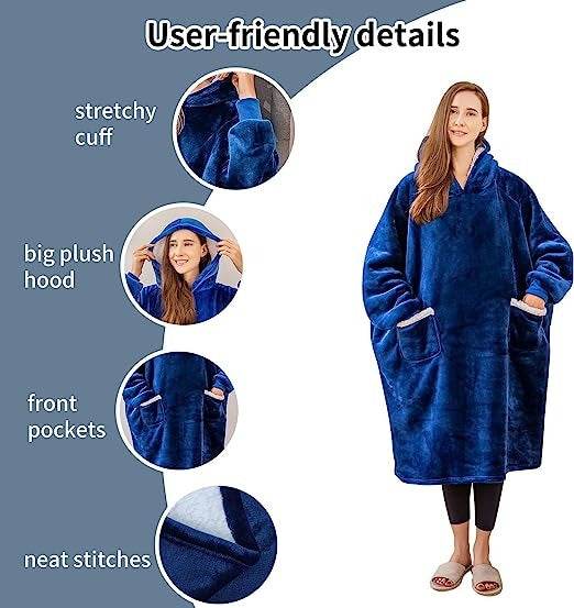 Longer Fleece Huggle Hoodie (Navy)