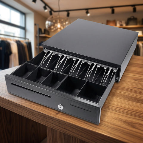 Heavy-Duty 5-Slot Metal Cash Drawer with Coin Tray and Lock