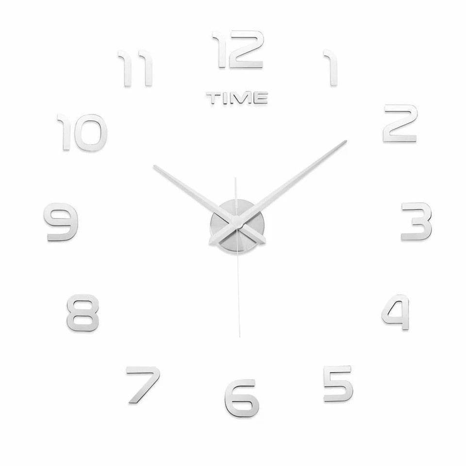 DIY Modern 3D Wall Clock (Silver)(60-70cm)