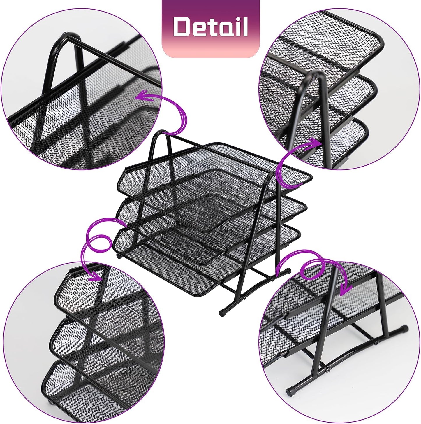 Metal Mesh Paper Tray Desk Organiser (3 Tier)