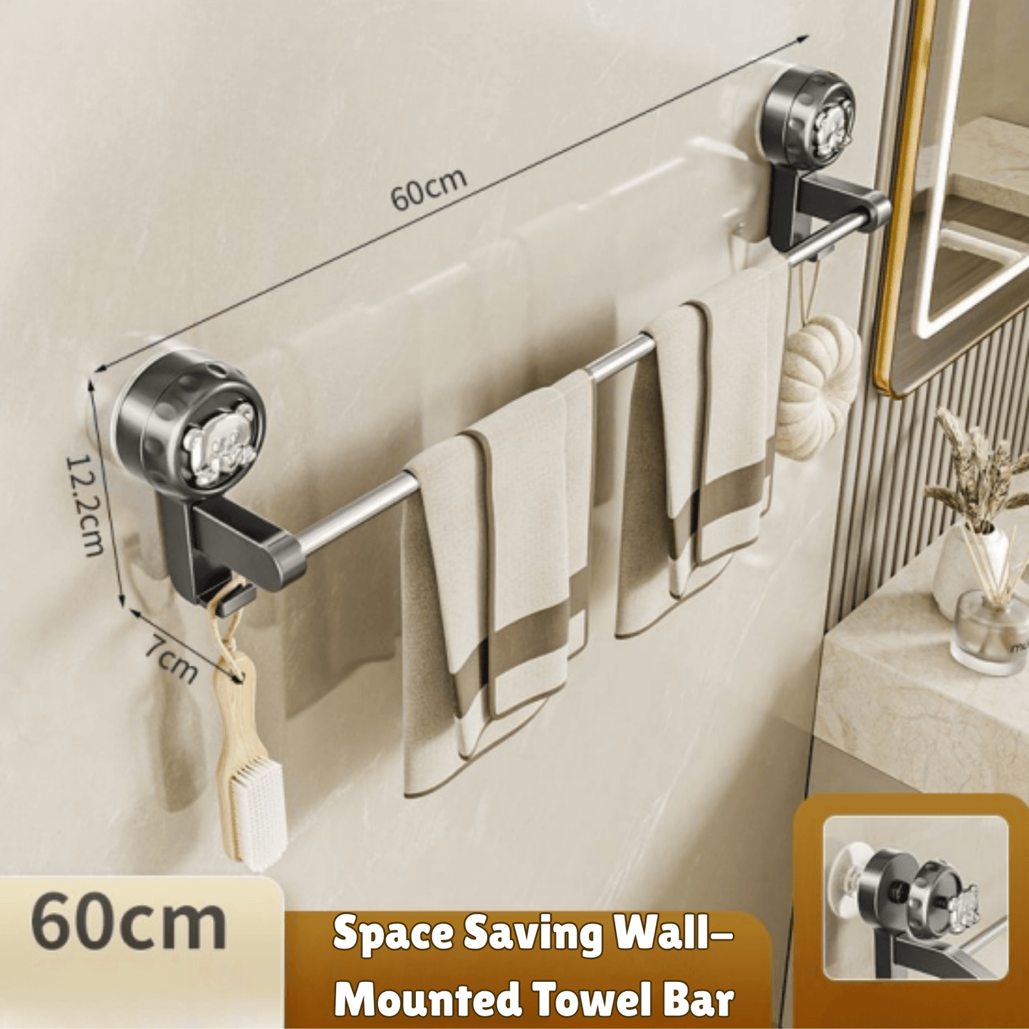 Space Saving Wall-Mounted Towel Bar (60cm)