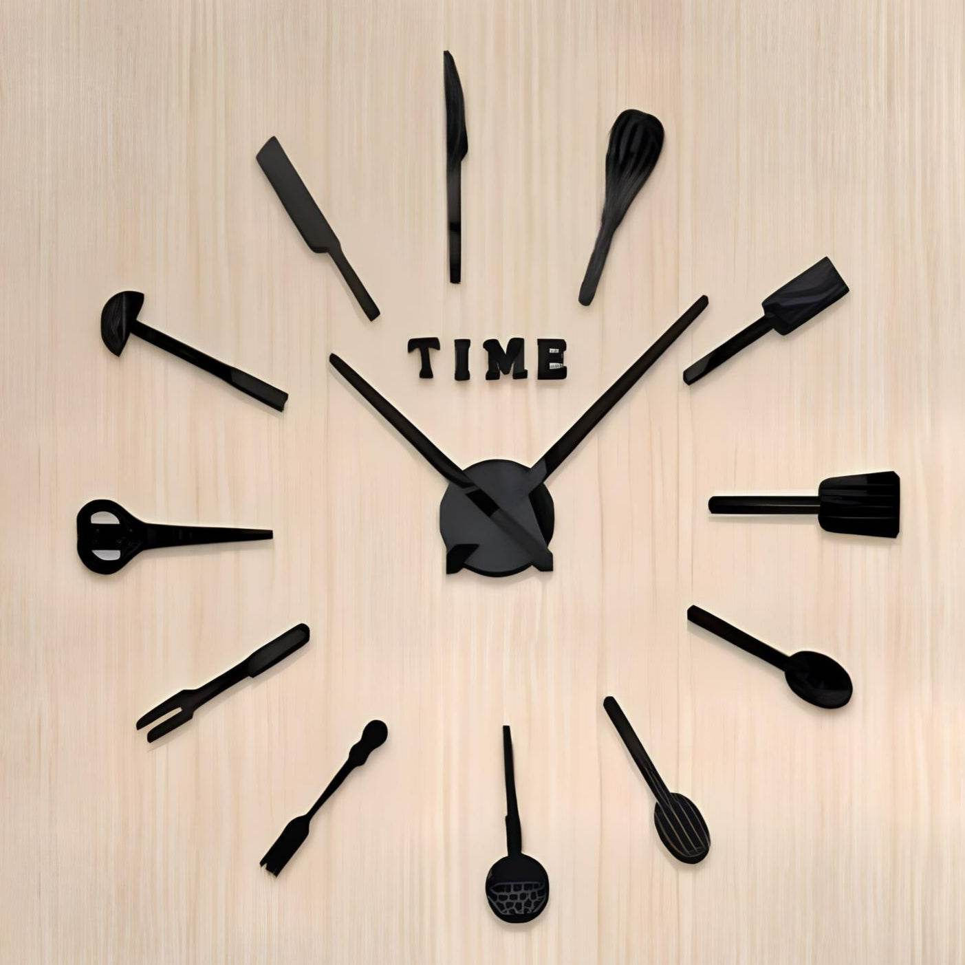 DIY Modern Kitchen 3D Wall Clock (Black)(60-70cm)