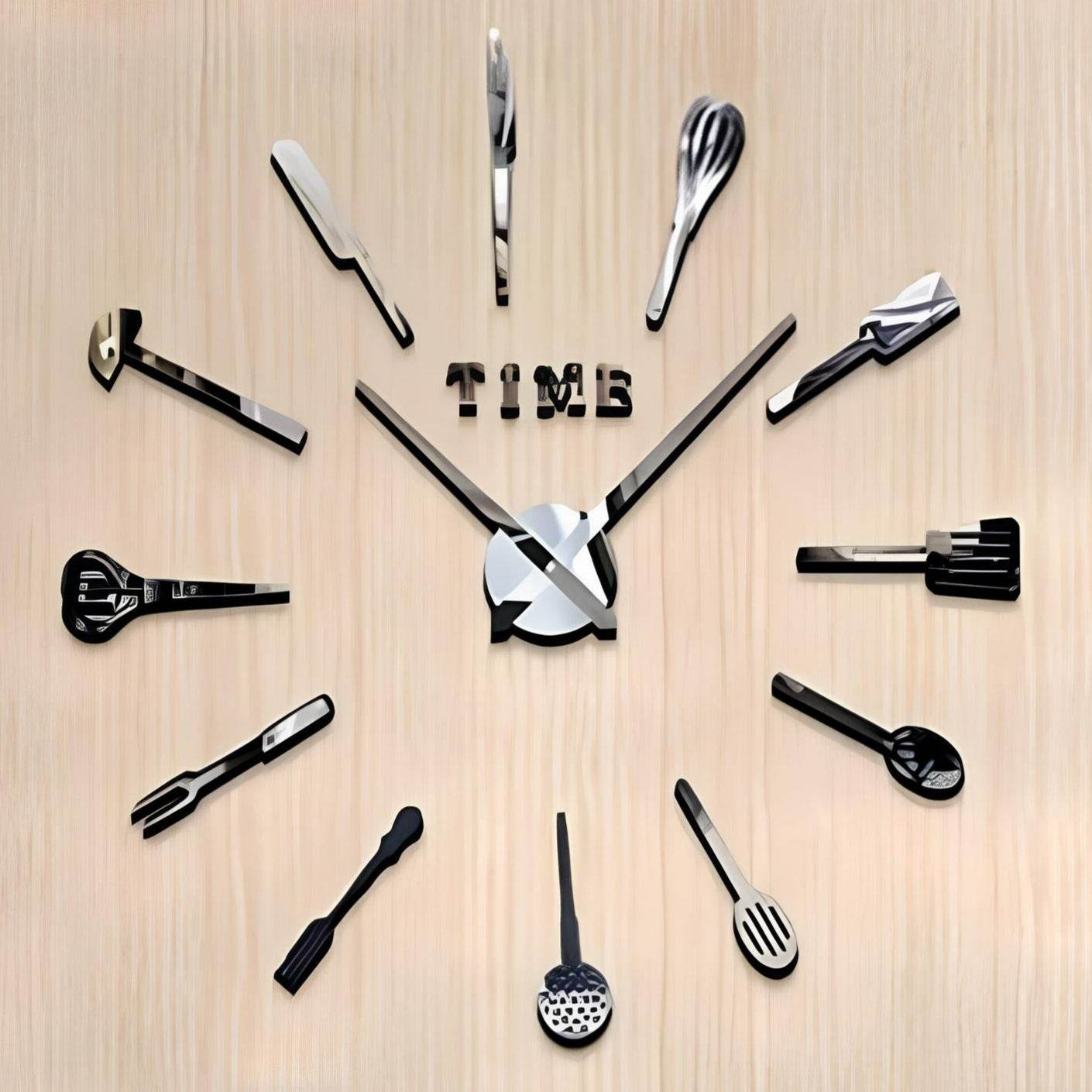 DIY Modern Kitchen 3D Wall Clock (Silver)(60-70cm)