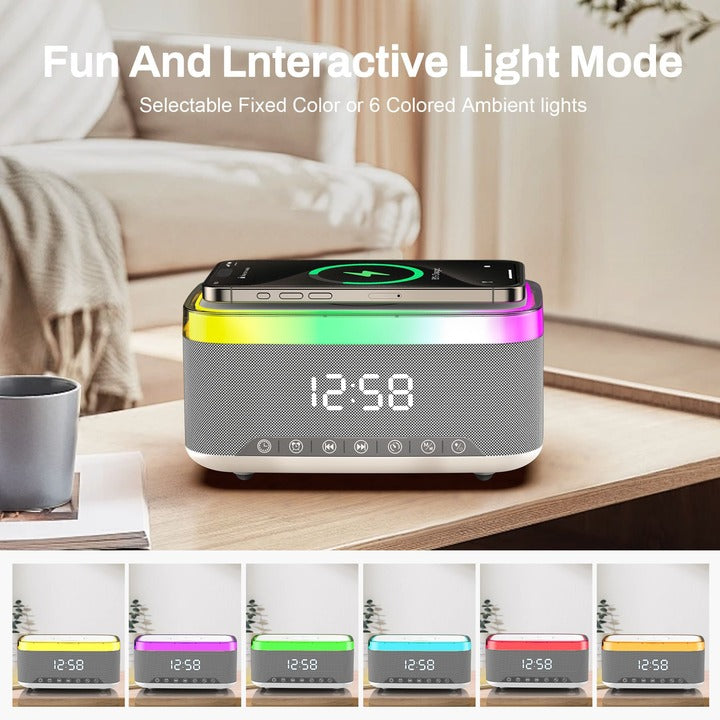 Smart Home Wireless Charging Stand, Speaker, and Digital Clock
