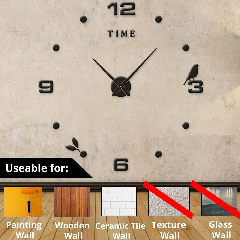 DIY Modern Bird 3D Wall Clock (Black)(60-70cm)