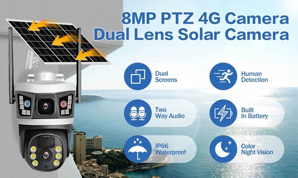 4K 4G SIM Card Dual Lens Solar Camera (V380 Pro)