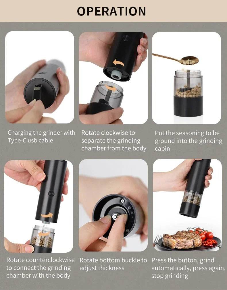 USB Rechargeable Electric Salt and Pepper Grinder Set