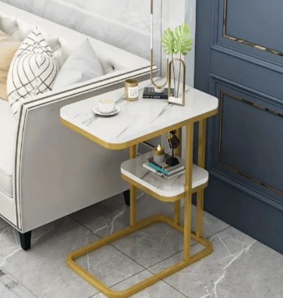 Solid Wood Side Table With Marble Finish