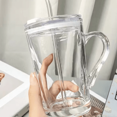 Glass Travel Mug with Lid & Straw