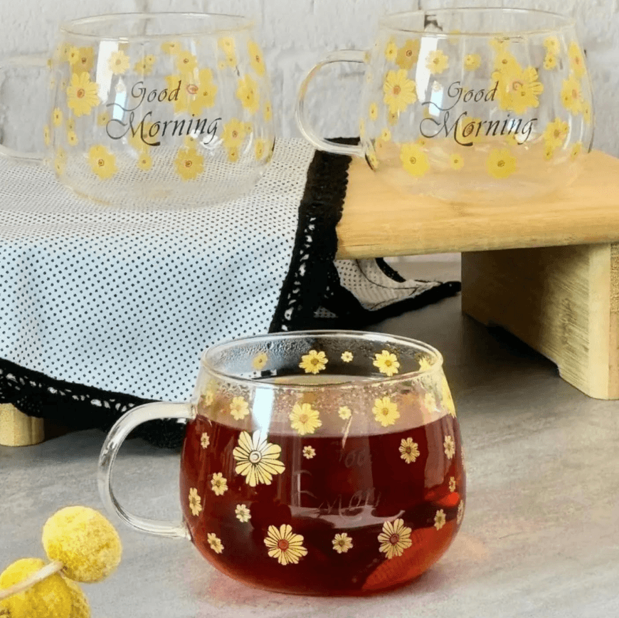 Single Wall Glass Mug (Yellow)(380ml)
