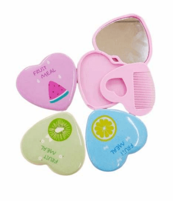 Kids Heart Pocket Mirror With Comb (each)