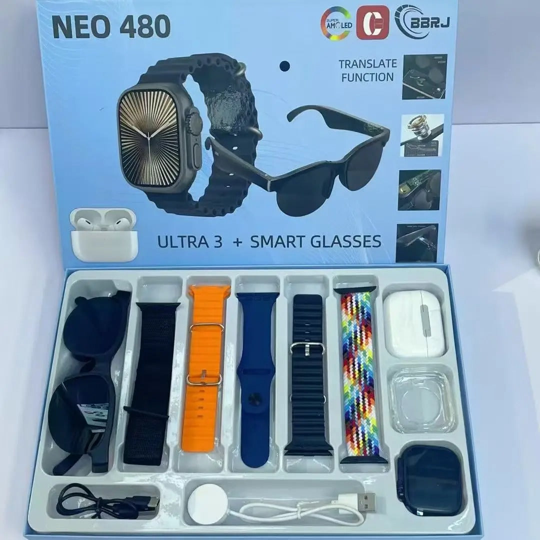 3-in-1 Smart Watch, Bluetooth Headphones, and Wireless Glasses Set