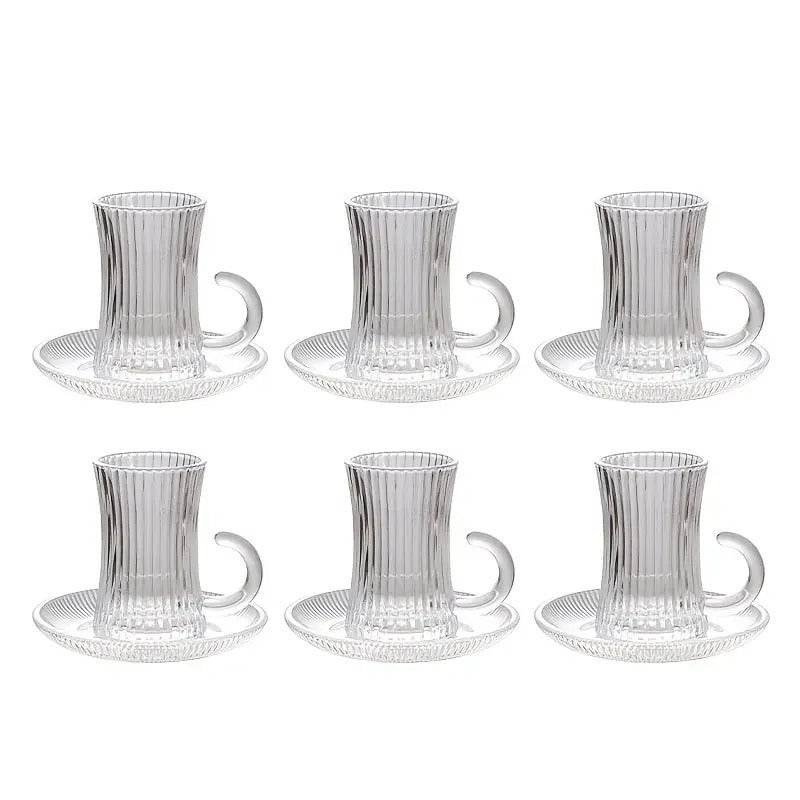 Striped Turkish Tea Cup and Saucer Set (110ml)(6 Cups)