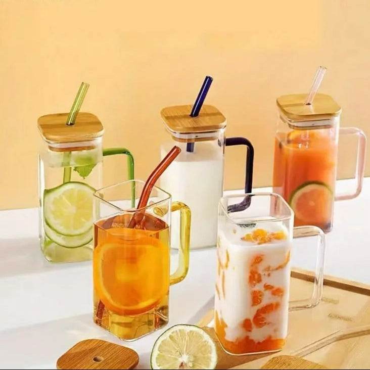 Colour-Tinted Glass Tumbler With Wooden Lid (380ml)(Each)