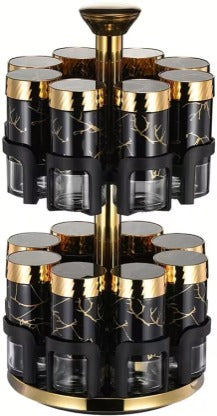 Rotating Spice Rack Organizer with Marble and Gold Accents