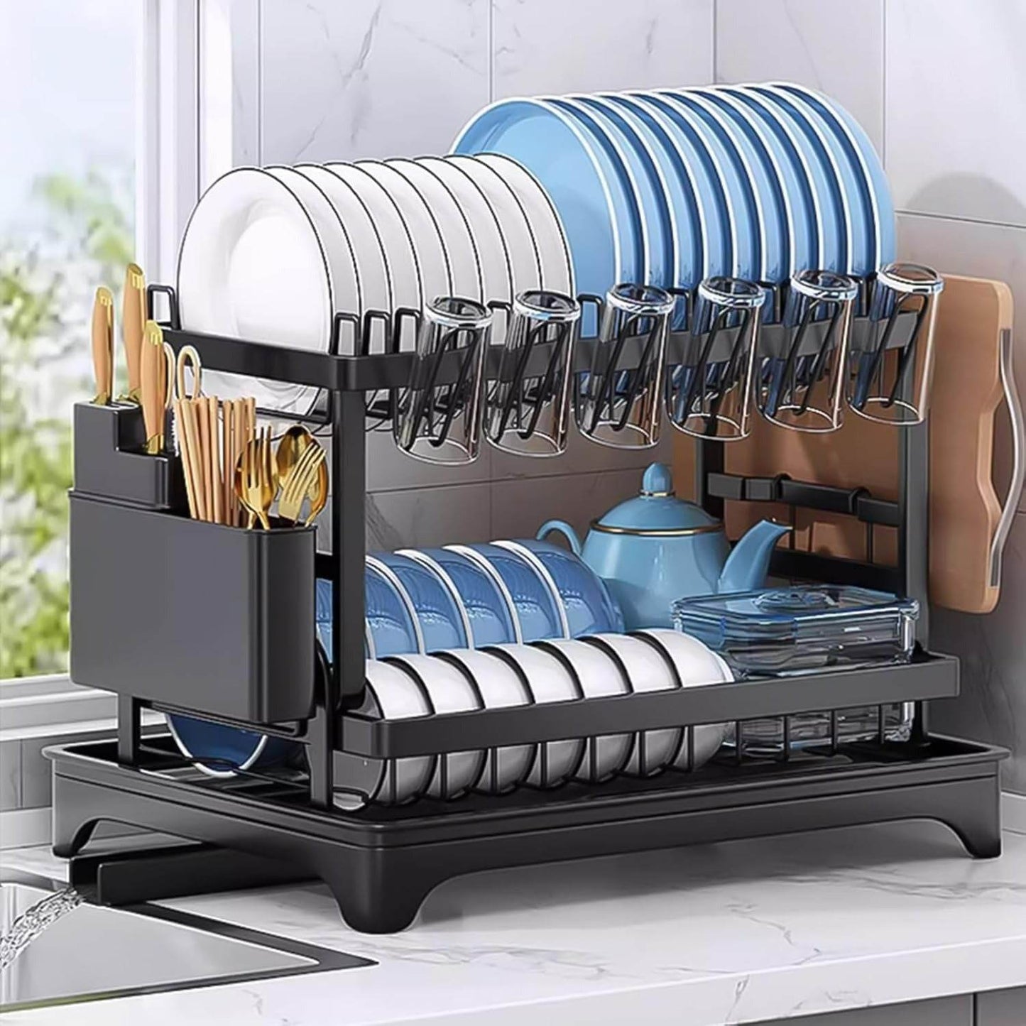 Auto Drain Dish Drying Rack (2 Tier)
