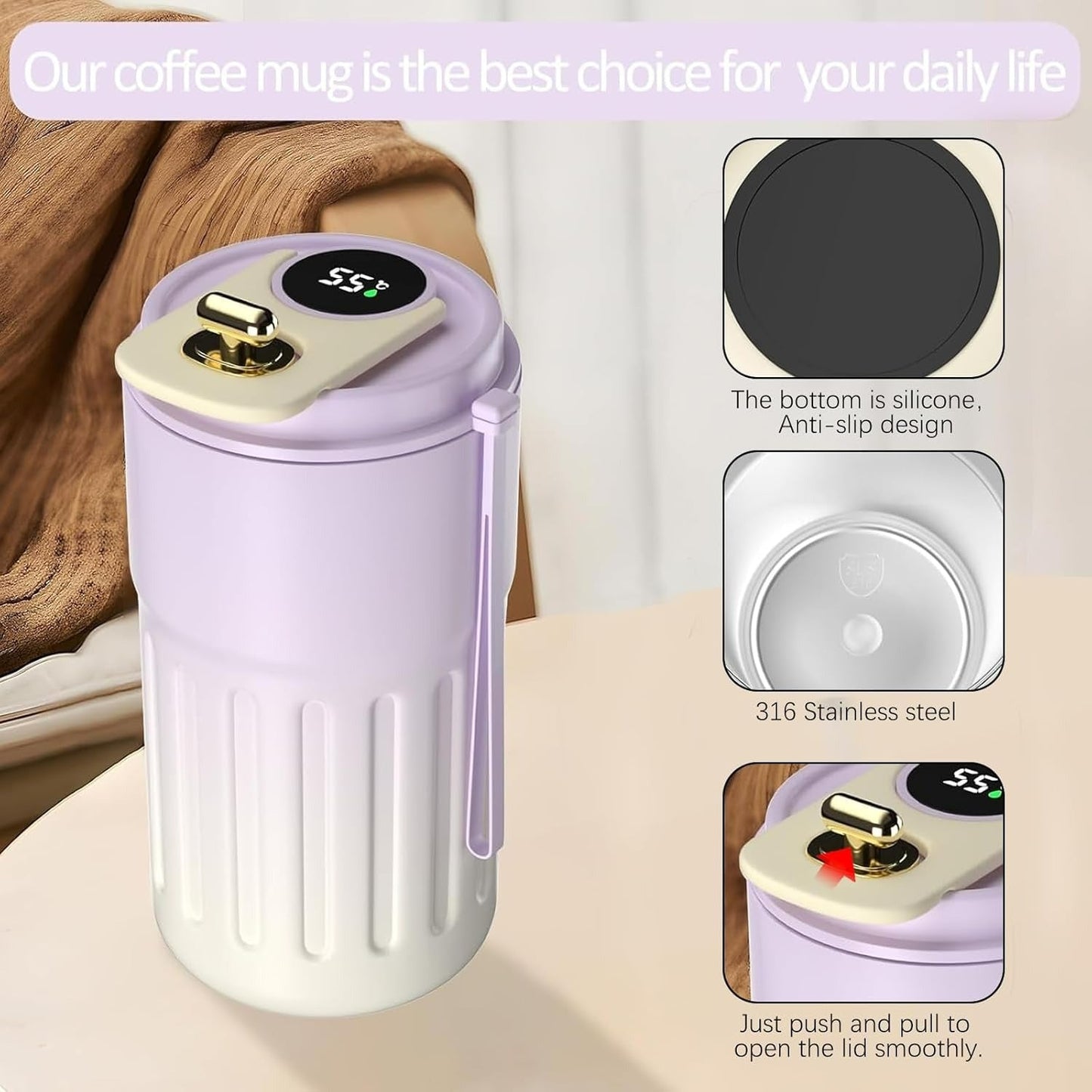 Smart Temperature Insulated Travel Coffee Mug (450ml)