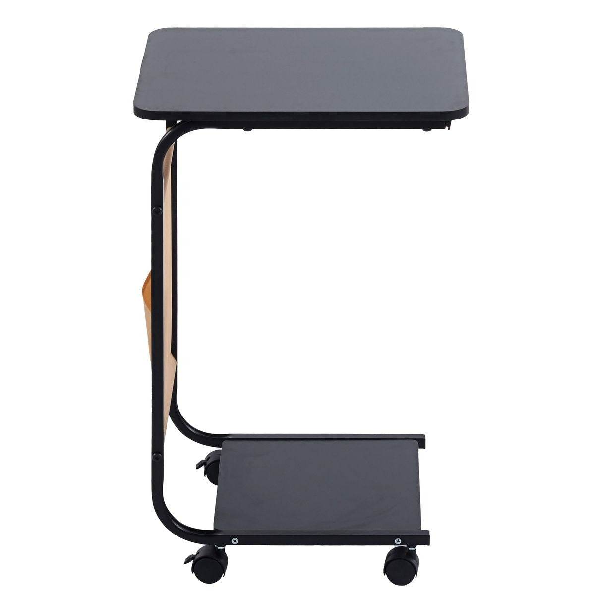 Side Table with Storage Bag and Wheels (C-Shape)