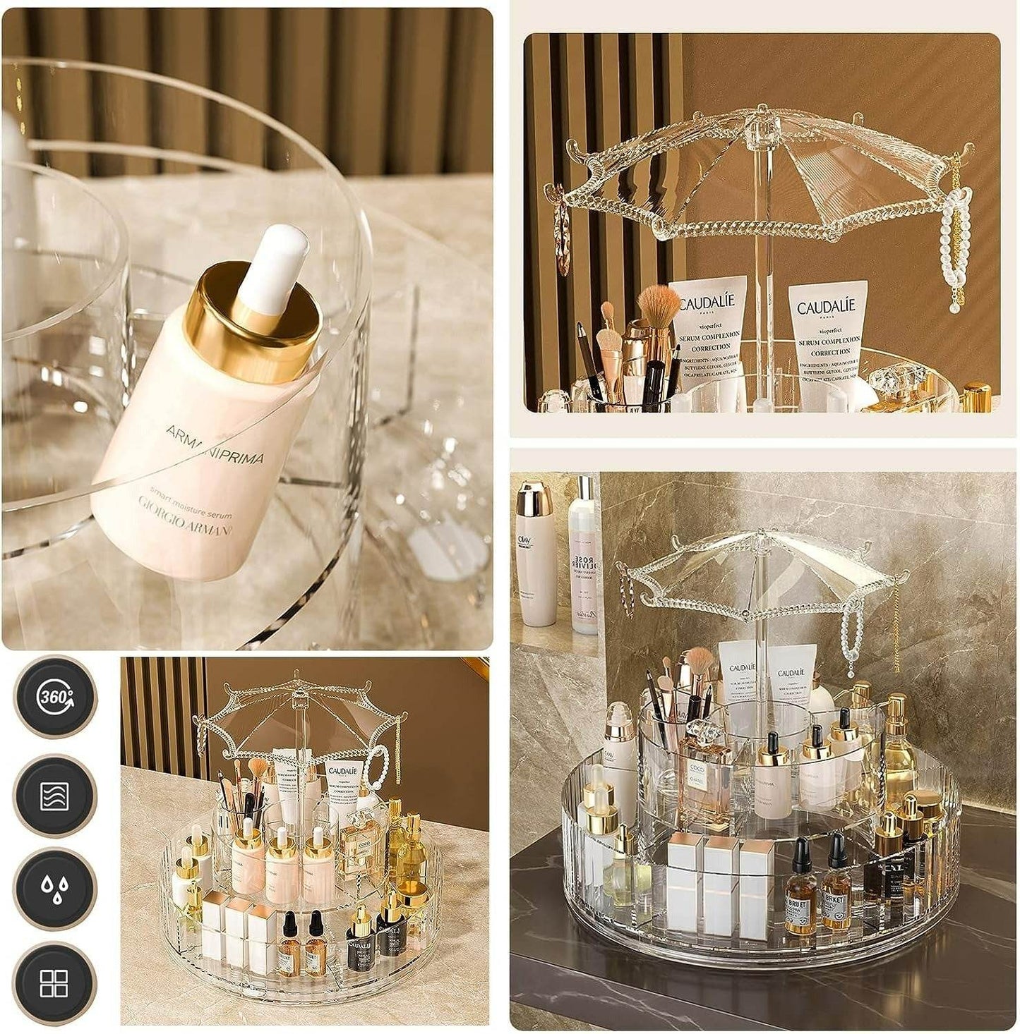 Rotating Make-Up Organiser With Umbrella Hook