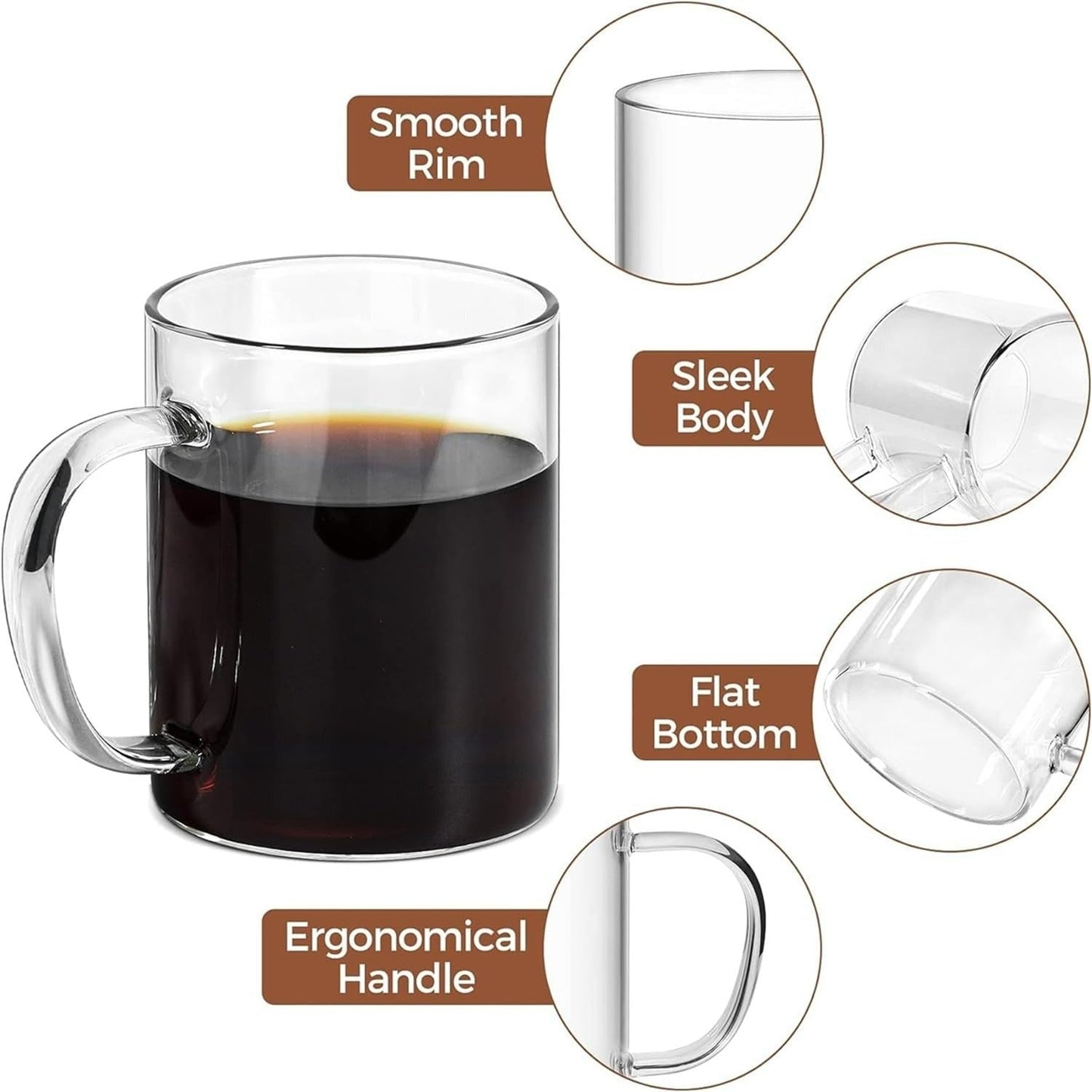 Clear Cup Set With Coloured Handles (400ml)(6 pcs)