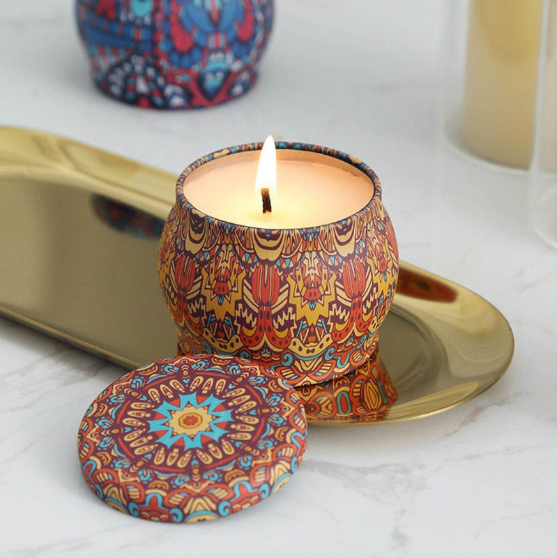 Lemon Aroma Candle In Colourful Patterned Tin (65ml)
