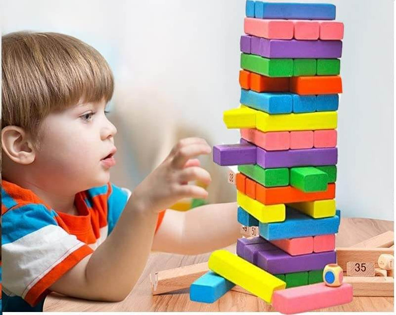 Wooden Stacking Tumbling Tower Blocks (Colourful)