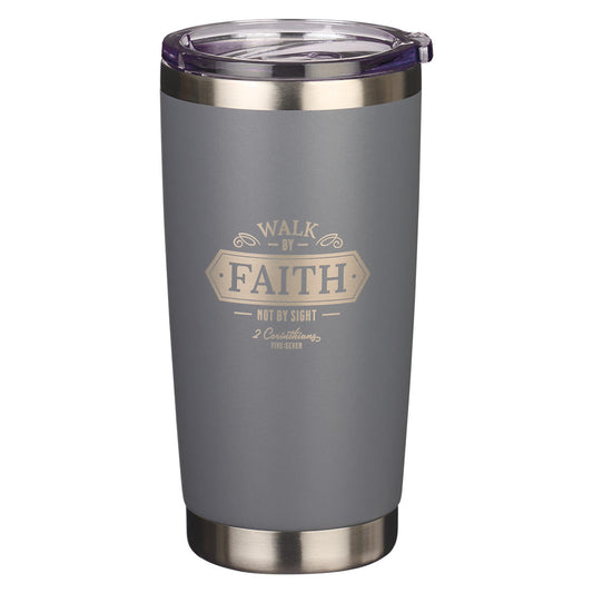 Walk By Faith Grey Stainless Steel Mug - 2 Corinthians 5:7