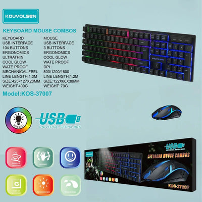 USB Keyboard Mouse Combo Set with RGB Lighting
