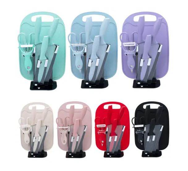 Kitchen Knife Set with Cutting Board (7 pcs)(Red)