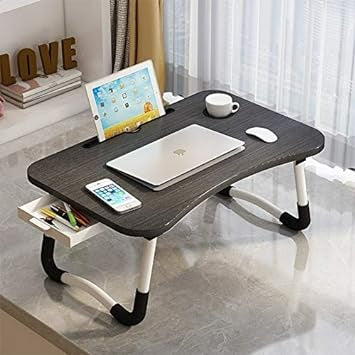 Portable Foldable Laptop Table With Drawer (Black)