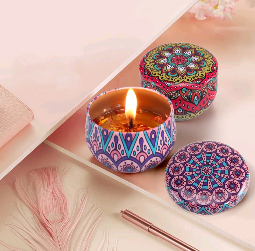 Lemon Aroma Candle In Colourful Patterned Tin (65ml)