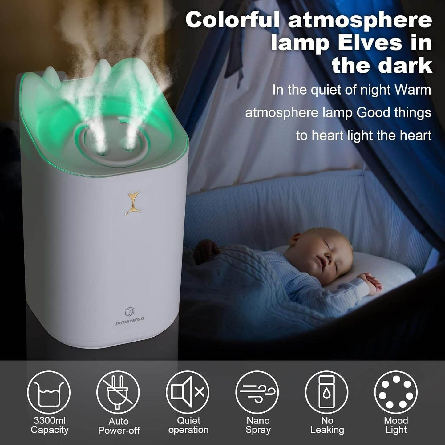 Large Beautiful Mood Two Way Port Humidifier (3.3L)