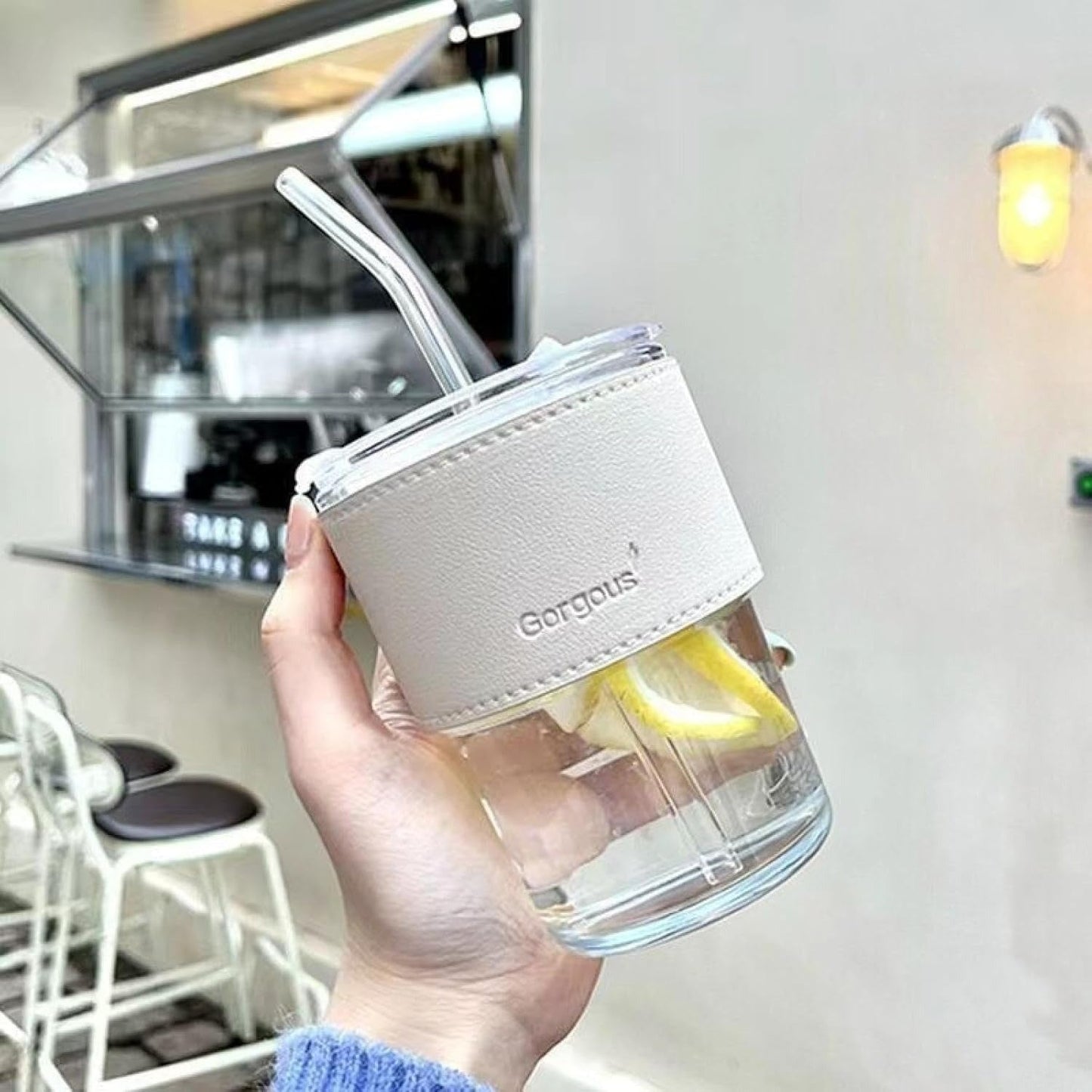 Protective Sleeve Glass Tumbler (White)(400ml)(Each)