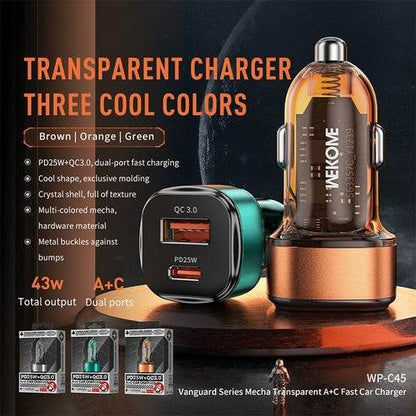 Transparent USB and C-Type Car Fast Charger - DMC Wholesale