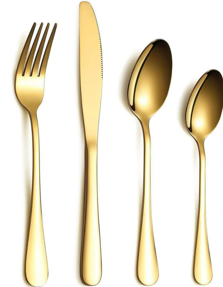 Teardrop Shiny Dinnerware Cutlery Set (24 pcs)(Gold)