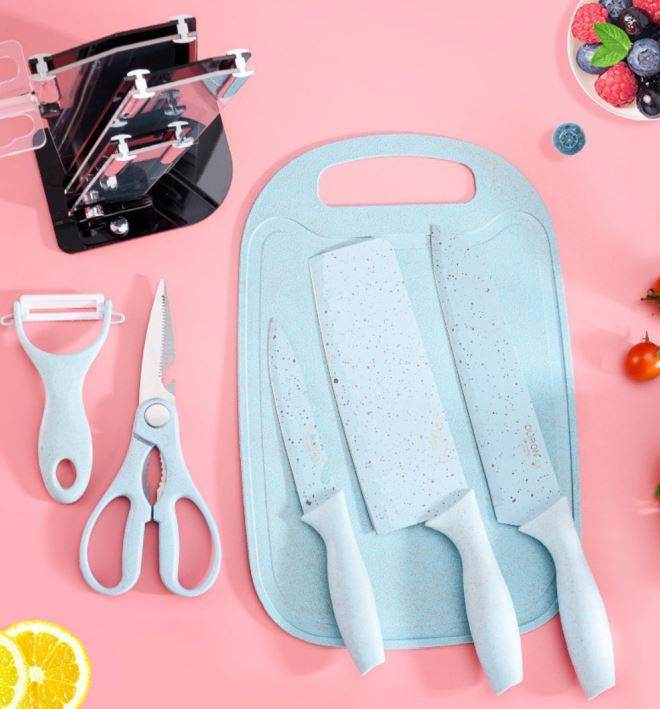Kitchen Knife Set with Cutting Board (7 pcs)(Red)