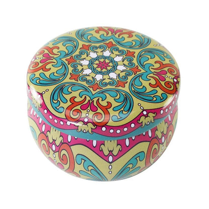 Peppermint Aroma Candle In Colourful Patterned Tin (65ml) - DMC Wholesale