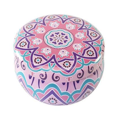 Gardenia Aroma Candle In Colourful Patterned Tin (65ml) - DMC Wholesale